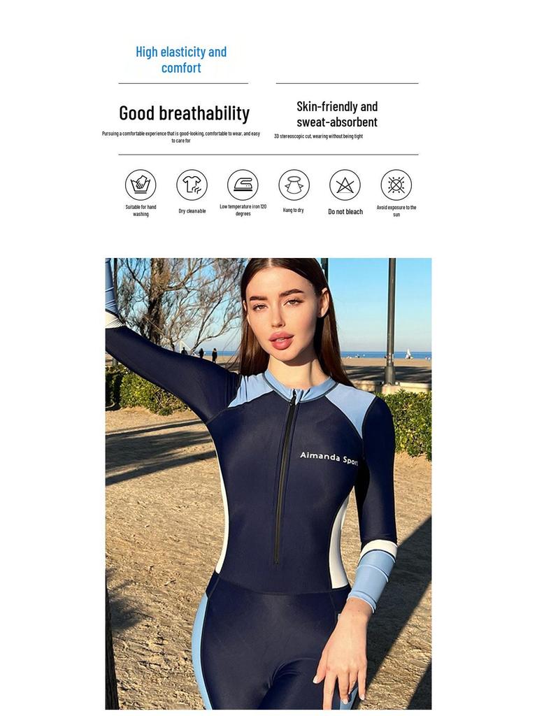2024 Two-Color Women's Slimming High-Waist One-Piece Surf & Dive Swimsuit