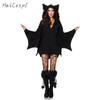 Bat Cosplay Costume For Halloween Women Adult Sexy Black Vampire Jumpsuit Hooded Female Party Fancy With Stocking Witch Disguise