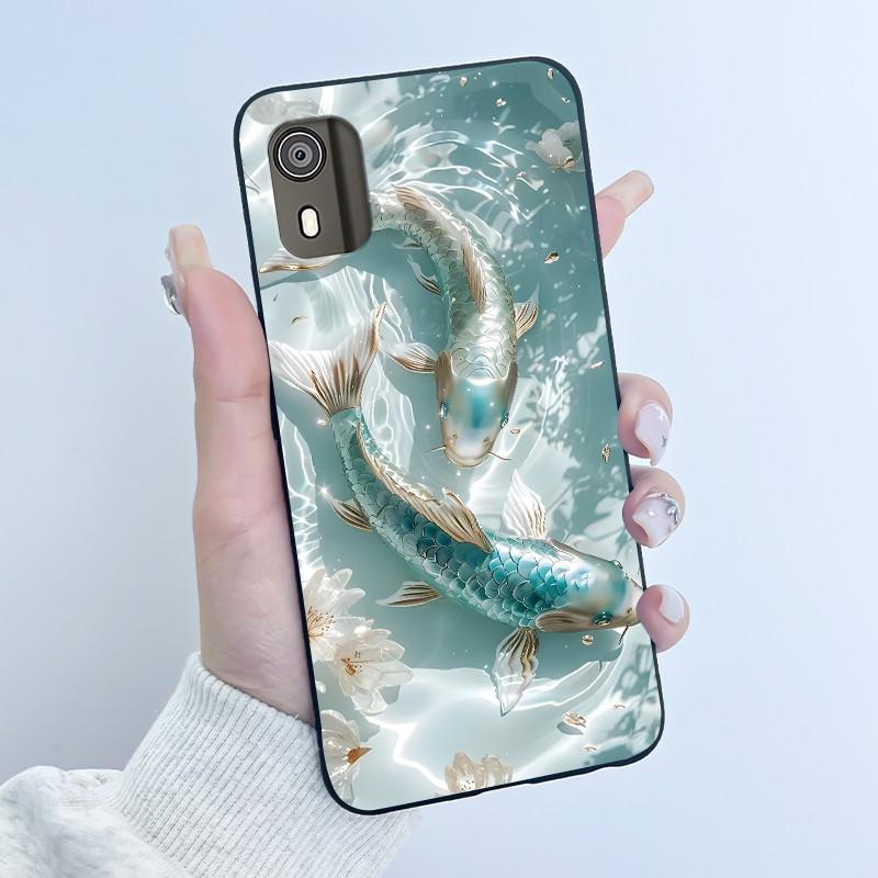 For Nokia C02 Phone Case Cute Funny Love Rabbit Animal Black Matte Soft TPU Protective Back Cover for Nokia C2 2nd Edition Case