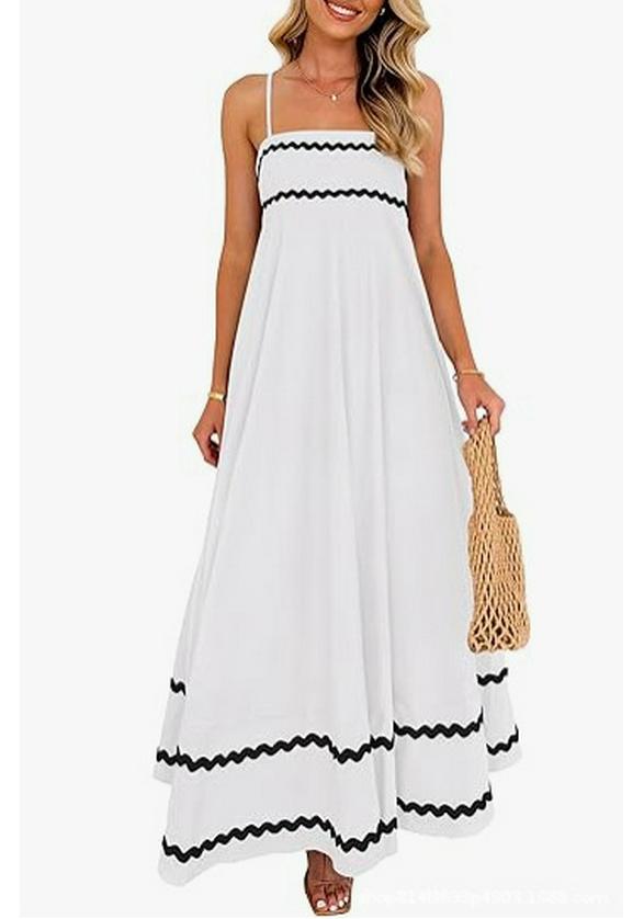 Women's Summer Lace Patchwork Spaghetti Strap Maxi Dress