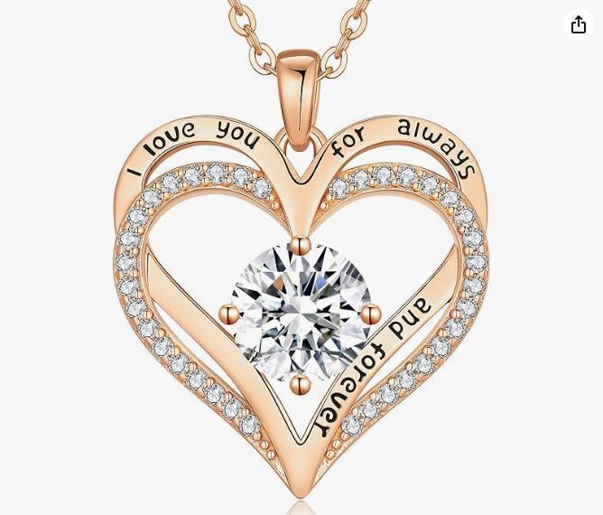 925 Sterling Silver Fashion Rose Gold Love Zircon Necklace Pendant Birthday Anniversary Gift Ladies Jewelry
