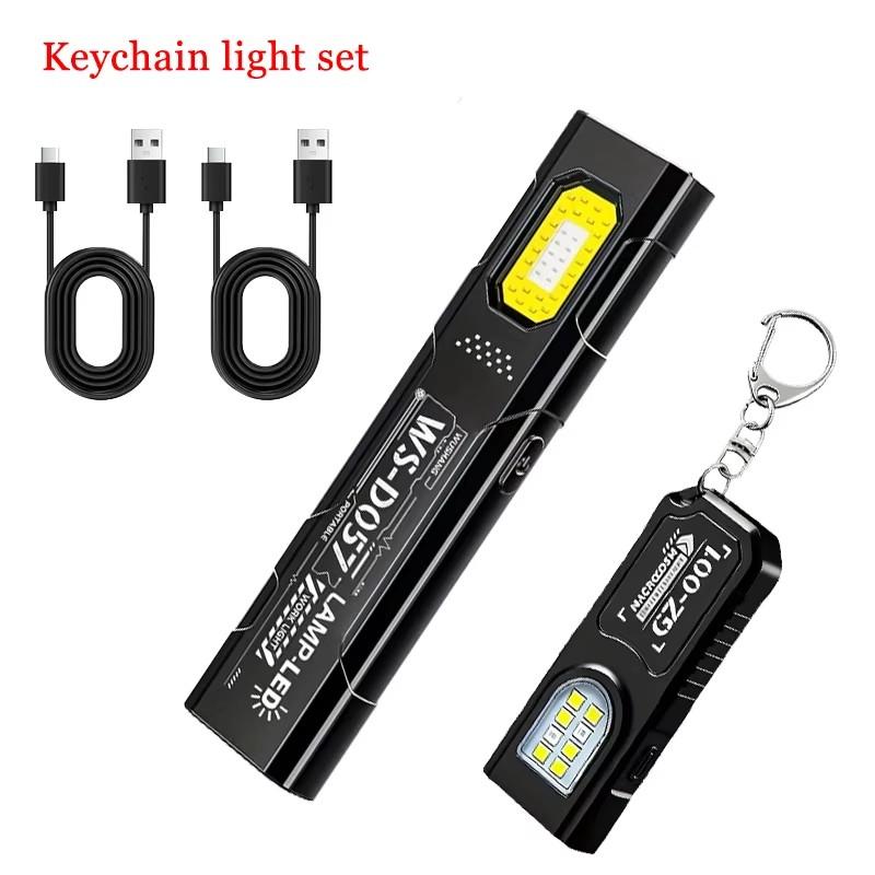 LED Keychain Flashlight Type C Rechargeable 550LM Portable Mini Torch Pocket Lantern Flood Work Light With Magnet For Emergency