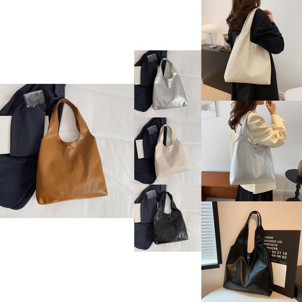 Fashionable Large Capacity Pu Tote Bag For Women Stylish Commuter Handbag In Black Silver White And Brown