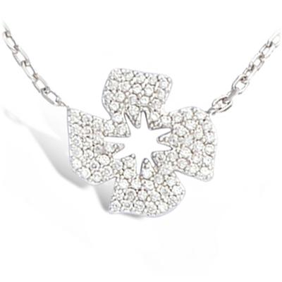 [L4598] - Silver White 'Clover' Necklace (rhodium-plated) - 15x15 Mm