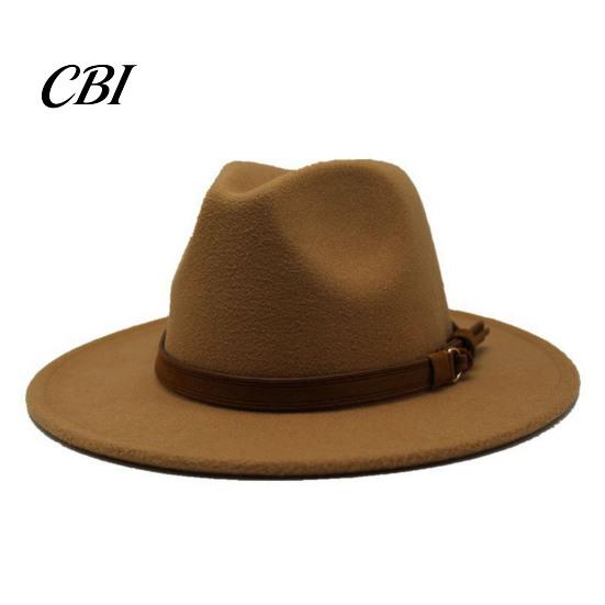 Outdoor Hiking Headwear Wool Felt Fedora Hat, Unisex Panama Hat with Faux Leather Band, Casual Daily Wear Wide Brim Vintage Trilby for Women