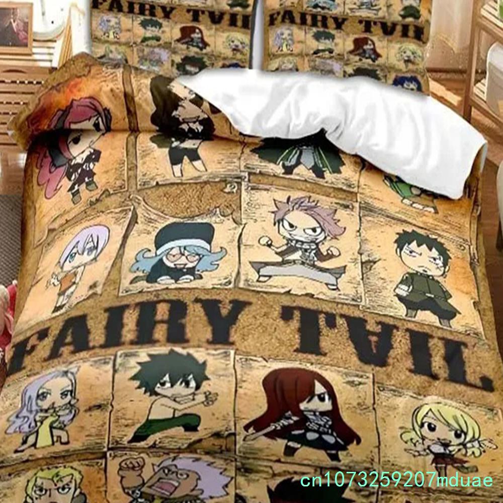 New Anime Fairy Tail Bedding Set Bed Three-piece Set Duvet Cover Single Double Bed Queen Size Duvet Cover Set Adult Boys Bedroo