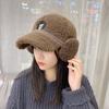 Versatile letter soft top plush cap lamb wool baseball cap women's winter thickened warm ear hat