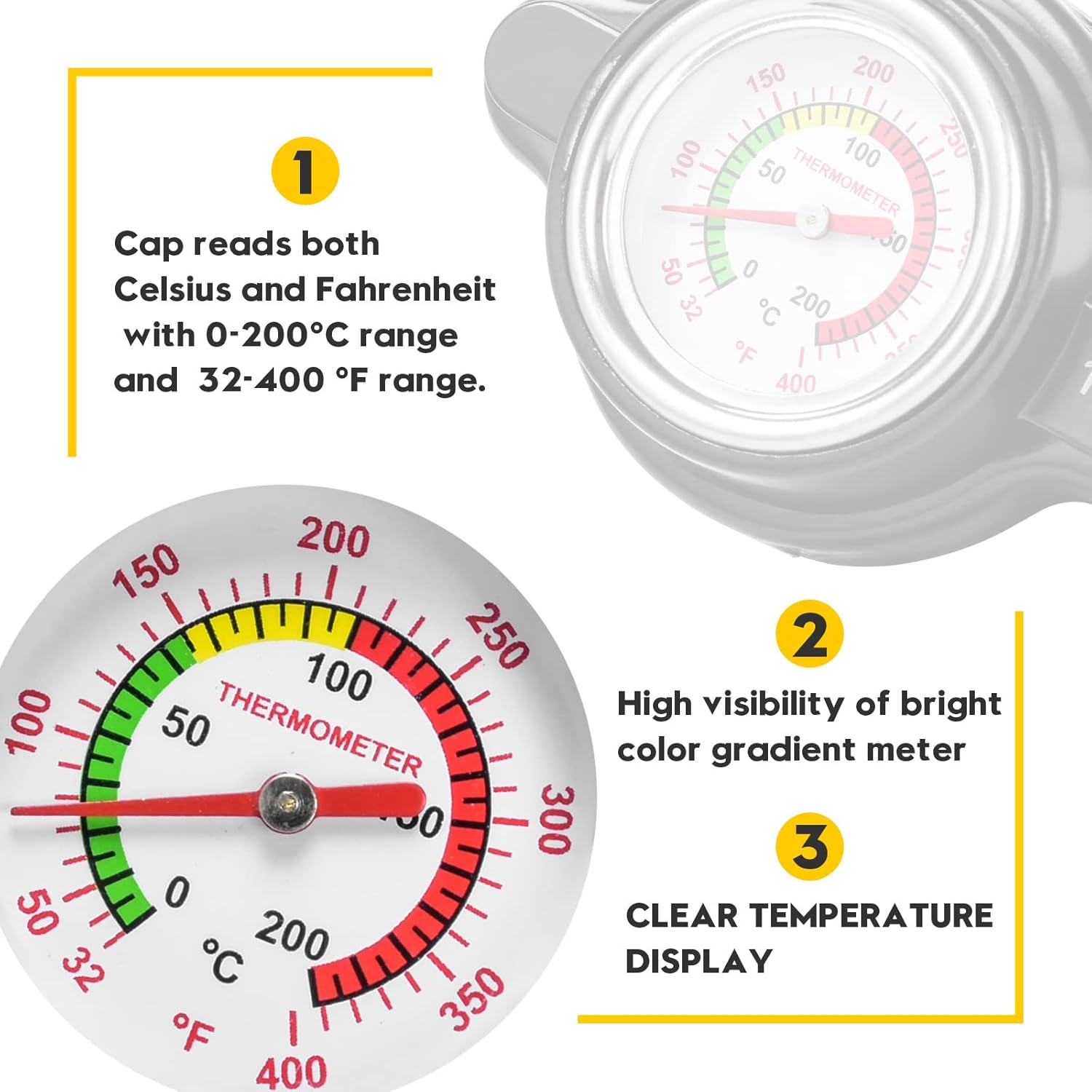 

High Pressure Radiator Cap with Temperature Gauge, Huazu 1.8 Bar 25.6 psi Universal Radiator Cap Fit for Honda, Kawasaki, Suzuki, Husqvarna Dirt