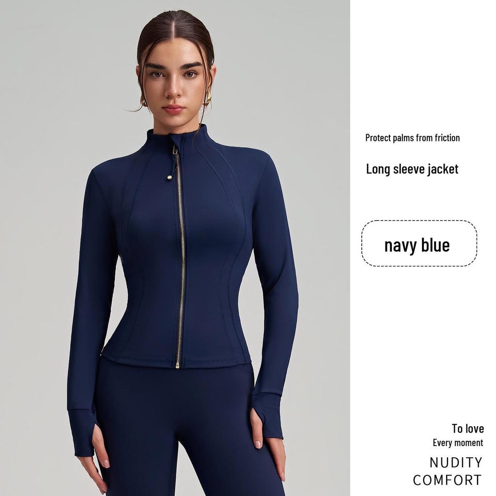 2025 Women's Slim Fit Yoga Jacket - Stand Collar, Zipper, Drawstring Waist for Fitness and Sports