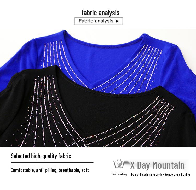 2025 Summer Mesh Diamond Slim Three-Quarter Sleeve Women's Fashion T-Shirt