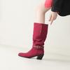 Women's high-heeled boots autumn and winter new thick-heeled suede mid-boots in size