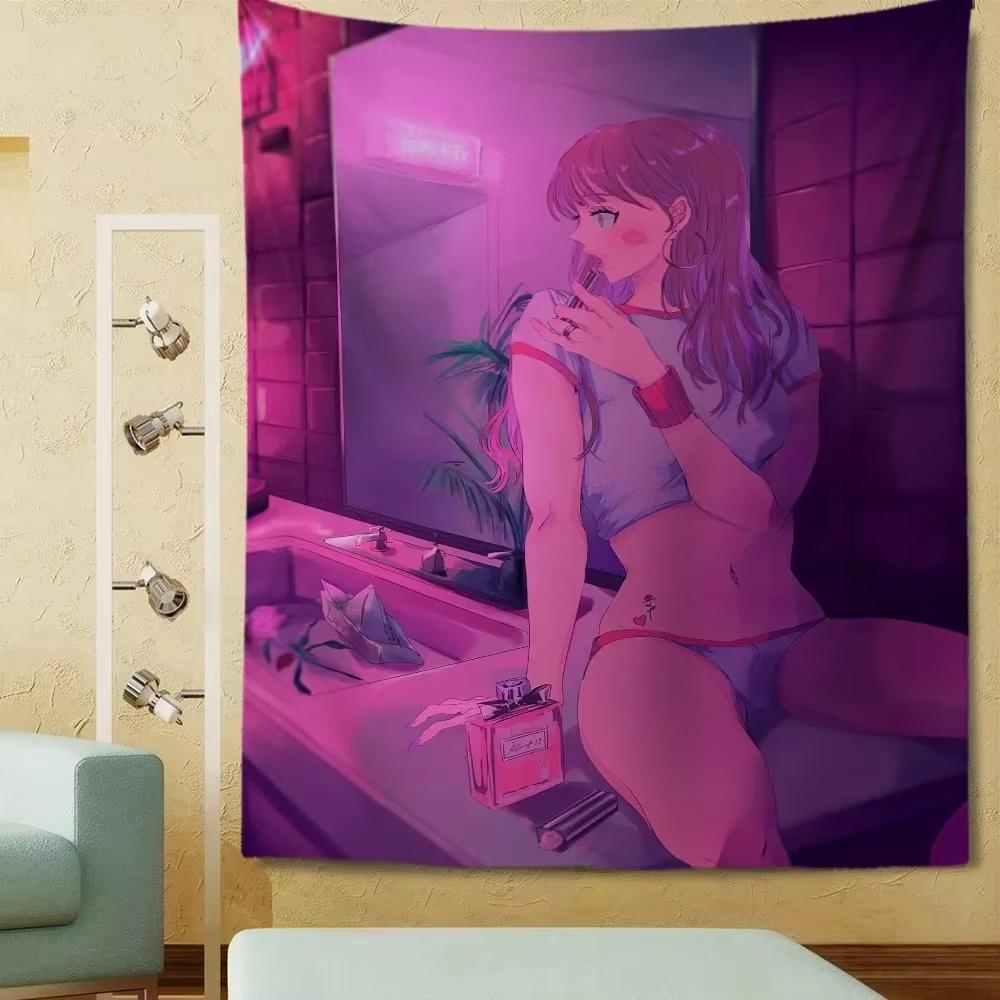 Comic Girl Print Tapestry, Multi-Size Flat Wall Hanging for Living Room Bedroom Home Decoration Accessories