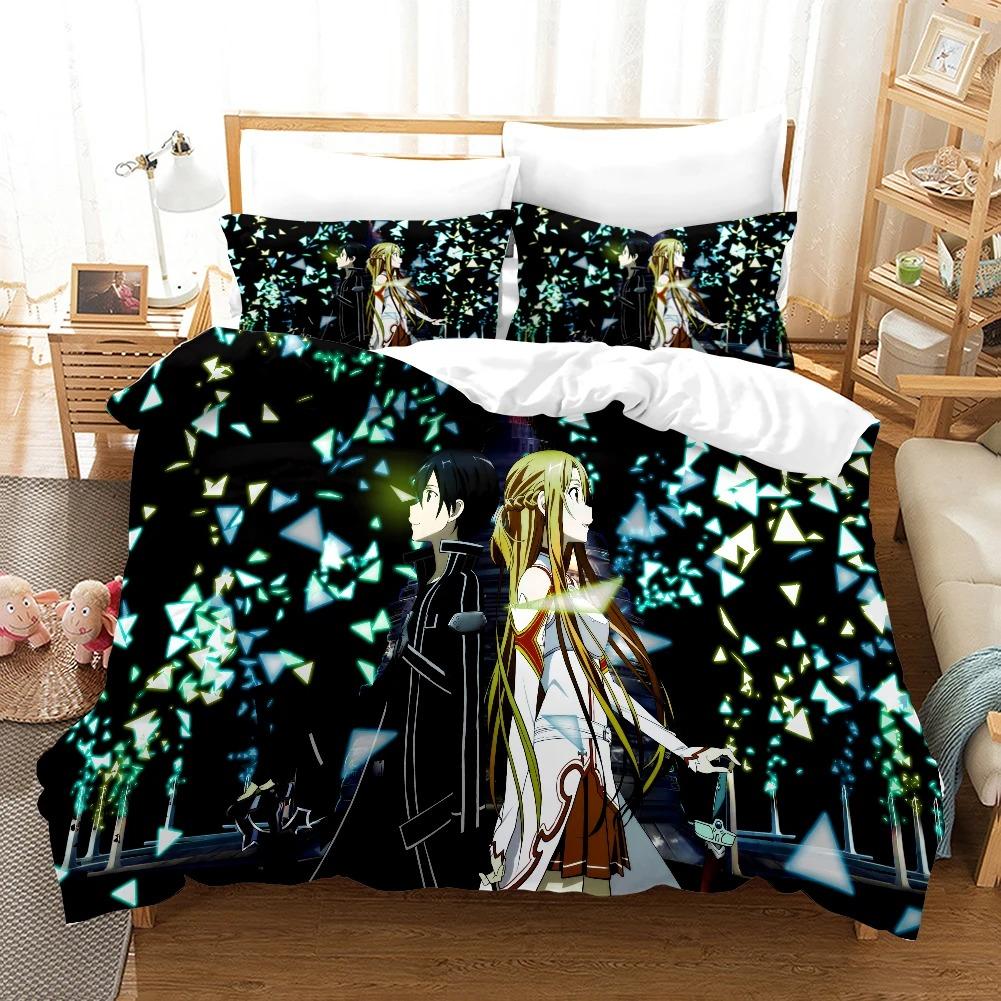 High Quality 3D Digital Printed Sword Art Online Pattern Duvet Cover with Pillow Cover Bedding Set Anime Bed Set Bedroom Deocr