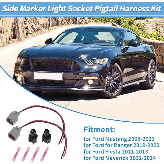 

2 Set Side Marker Light Bulb Socket Pigtail Harness for Ford for Mustang 2005-2023 Parking Lamp Connector Plug Wiring for Ford for Ranger Maverick