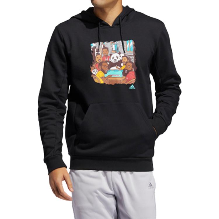 adidas Men's Black Cartoon Panda Printed Hooded Sweatshirt GN8020