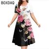 Oversized Women Dress Elegant Vintage 3D Floral Gradient Printed Dress Big Size Summer Short Sleeve Loose Casual A-Line Dress