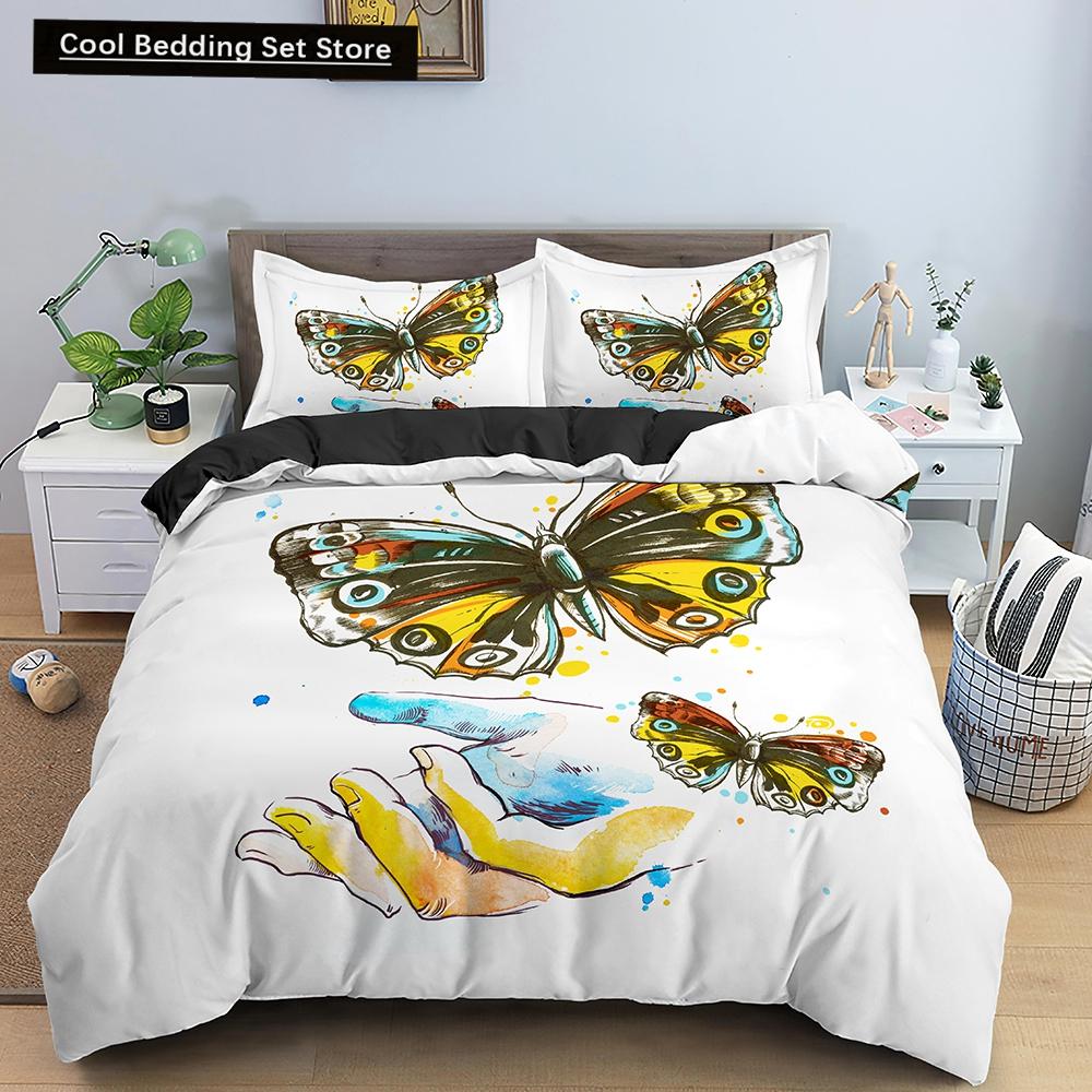 Butterfly Duvet Cover King Queen Size Animal Floral Bedding Set for Teens Adults Beautiful Flower 2/3pcs Polyester Quilt Cover