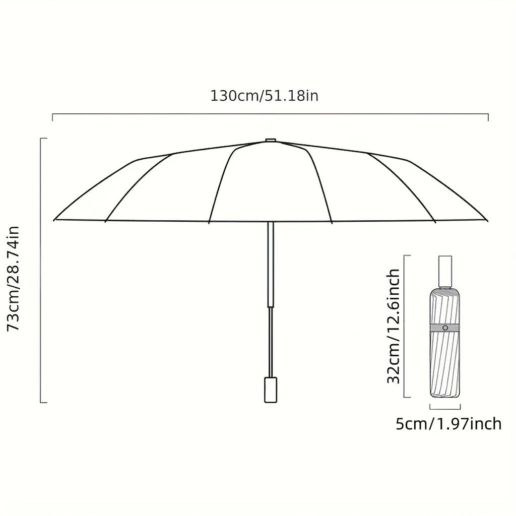 130cm/51.18" 10-žebrový manuální mega deštník: Zesílený rám, Extrémní odolnost proti větru a vodě