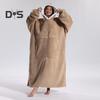 Winter Wearable Blanket Bathrobe with Big Pocket Thick Double-sided Fleece Loose Long Sleeves Pajamas Heat Retention Full Protection Home Lazy Sleeve