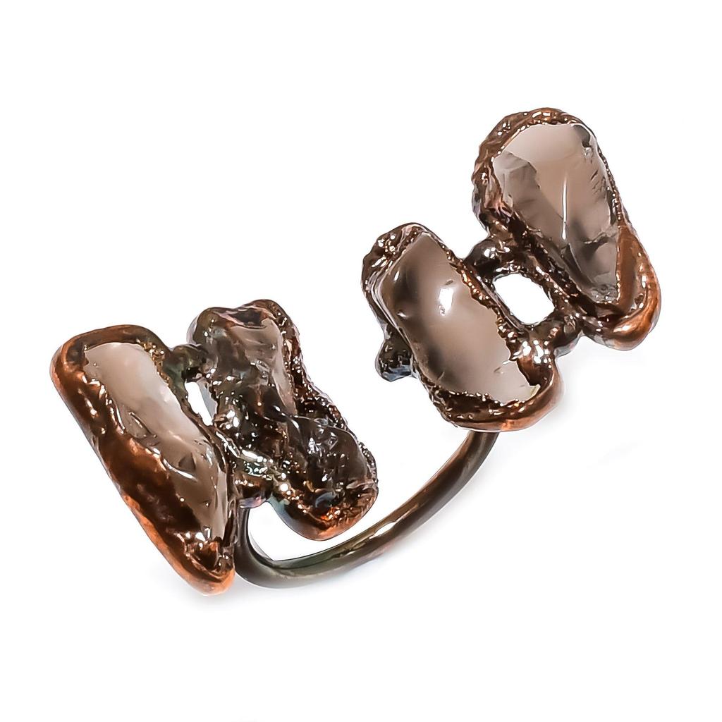 Smoky Topaz Rough Handmade Gemstone Ring, Copper Electroformed Ring Antique Jewelry, Adjustable Ring Engagement Gift