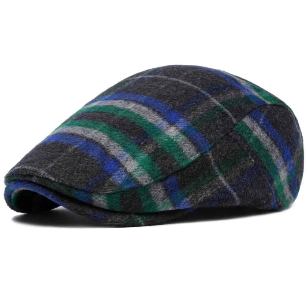 HT4489 Berets Men Women Autumn Winter Wool Beret Hat Artist Painter Flat Cap Hat Female Male Colored Plaid Octagonal Beret Cap