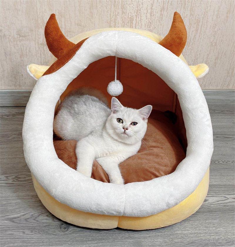 Cat Bed Dog House For Indoor Winter Warm Deep Sleep Comfort Pet Basket Cozy Little Mat With Ball Small Dog Kitten Accessories