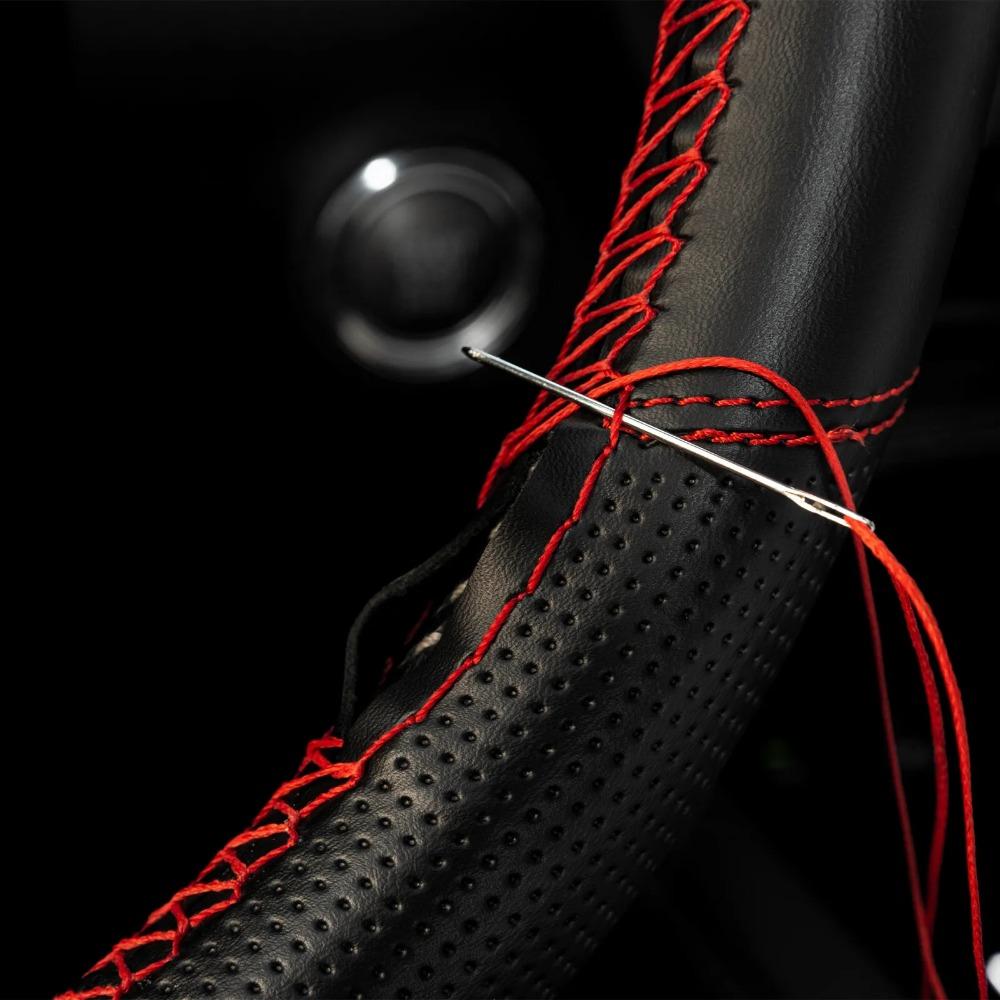 Car Steering Wheel Covers with Needles and DIY Braid Thread Non-Slip Soft Artificial Leather Auto Accessories Suitable for 38cm
