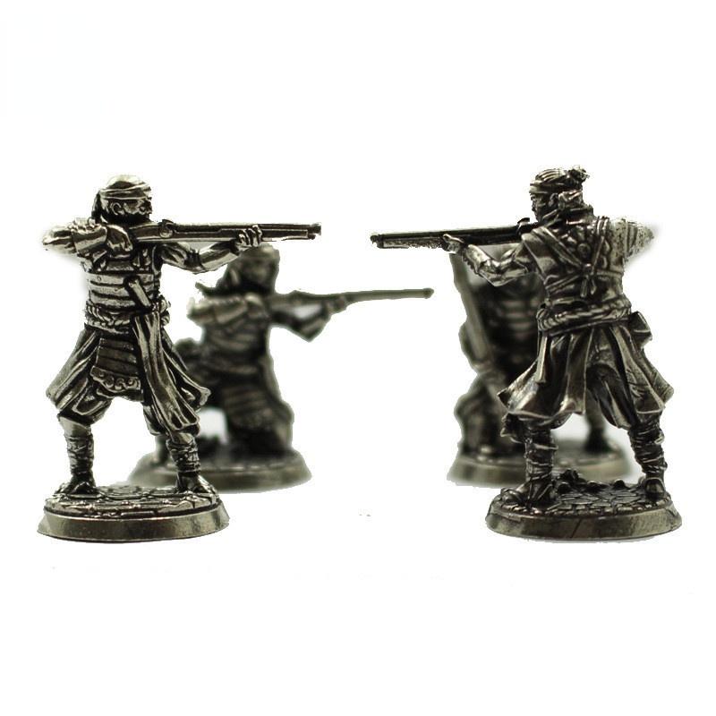 Bílá měď Japonský šógunát Samurajové Vojáci Figurky Miniatury Vintage Kovové Vojáky Soška Stolní Ozdoba