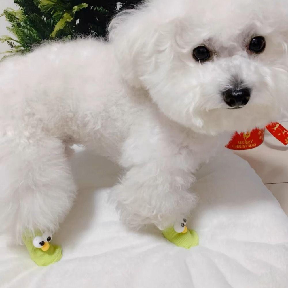 4 Stück/Set Bequeme Rutschfeste Hundesocken Cartoon Hundekrallenschutz Für Vier Jahreszeiten