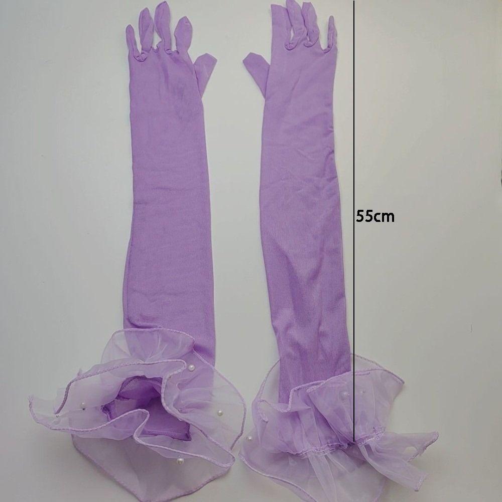 Lace Pearl Etiquette Gloves Perspective Sunscreen Sleeves Fashion Long Gloves  Wedding Dress
