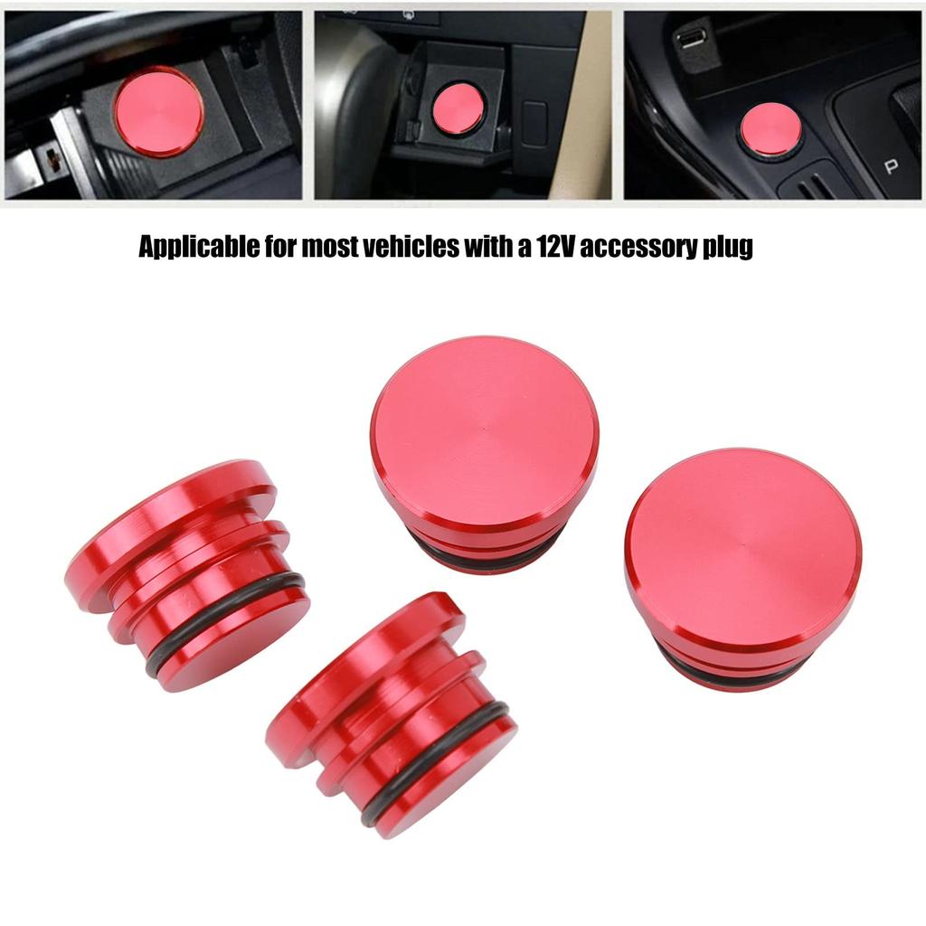 4pcs Cigarette Lighter Dustproof Plug, Universal Aluminum Car Waterproof Cigarette Lighter Cover Cap, Cigarette Lighter Socket Cap Set (Red)