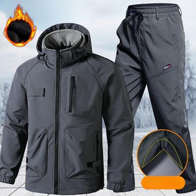 Autumn and Winter Jacket Suit Men's Plus Velvet Thickened Windproof and Water Repellent Warm Outdoor Labor Insurance Mountaineering Suit Casual Wear