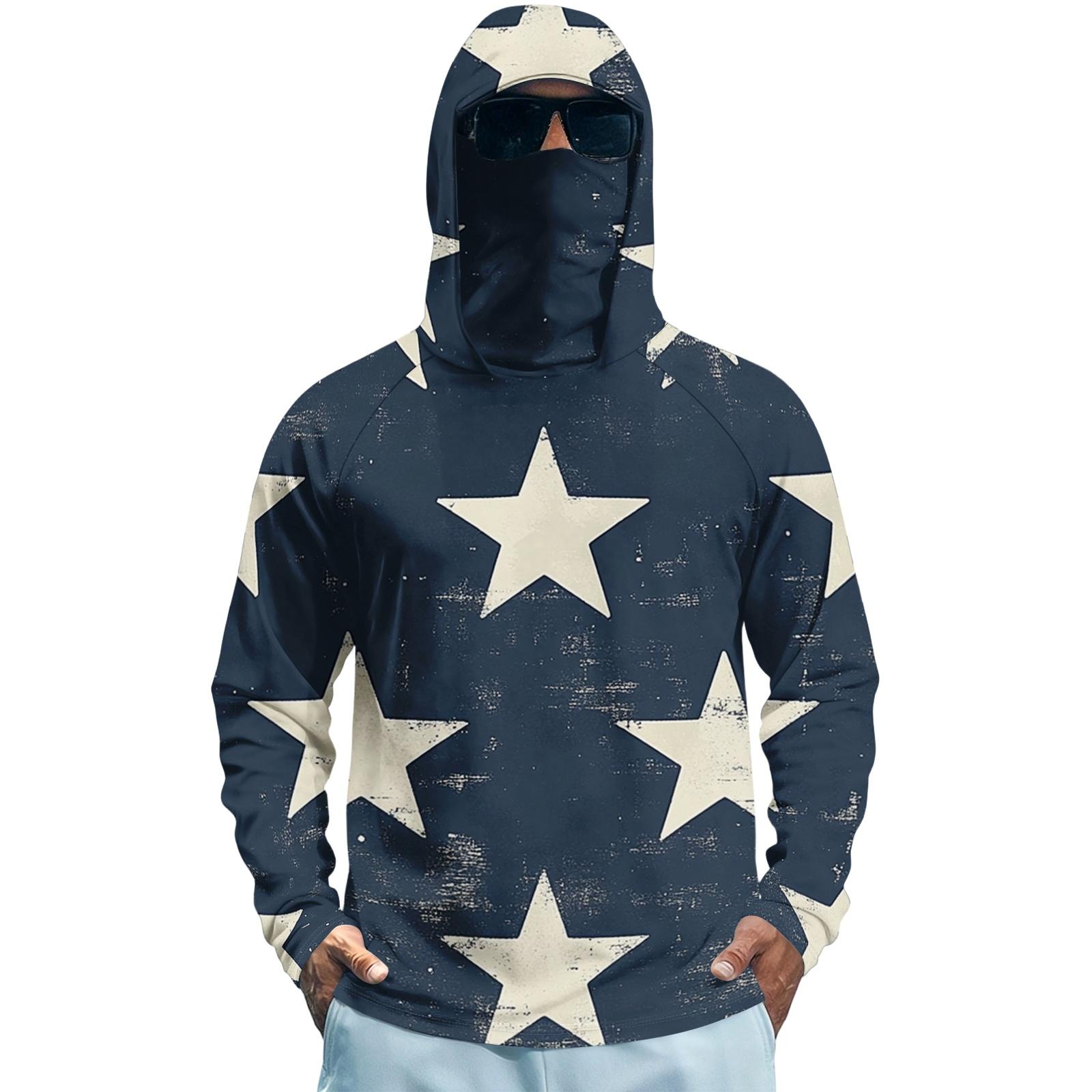 

Men s Long Sleeve Quick Dry Hoodie Shirt with Flag Print Lightweight UV Protection Fishing Fitness Sports Top for Outdoor Activities XL