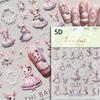 Cute Animals Bear Dog Cake Sweet Cherry Grid Bowknot Star Line Fruit Relief Self Adhesive Nail Art Stickers 5D Manicure Decals
