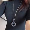 1Pcs New Trendy Korean Fashion Clothes Pendant Geometric Jewelry Vinatge Crystal Water Drop Sweater Long Necklaces For Women