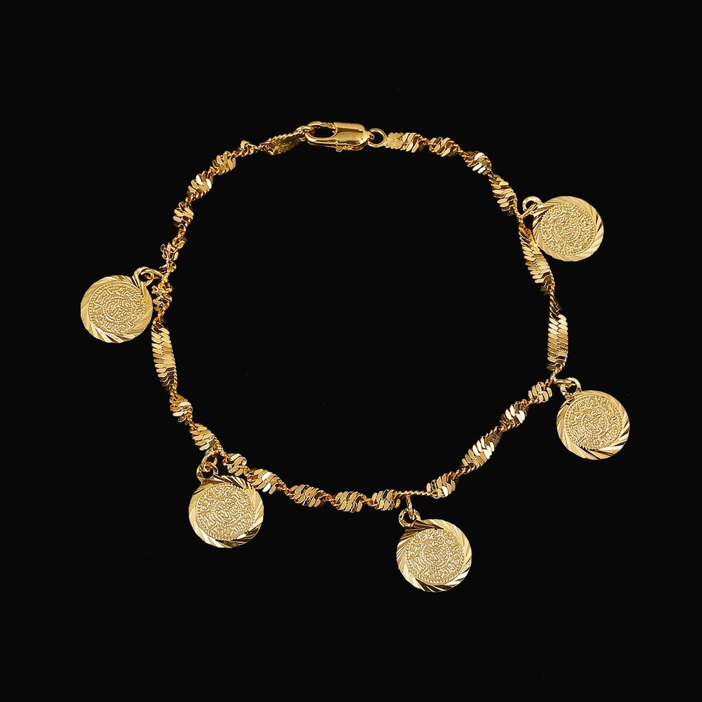 Bracciale Trendy Monete Denaro Colore Oro Musulmano Islamico Monete Religiose Bracciale Gioielli per Donne Uomini Ragazze