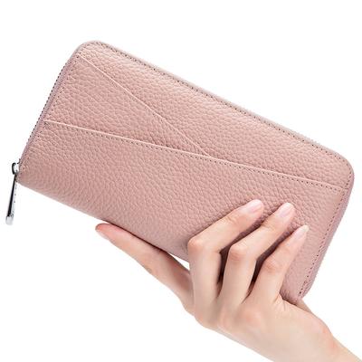 Portafoglio da donna in pelle lungo ad alta capacità RFID Testa in pelle Borsa per carte d'organo Borsa per cellulare con pochette alla moda