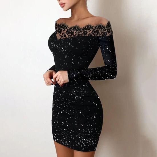 Lady Petticoats Plus Size Women Mini Dress Splicing Design Off Shoulder Clothing Skinny Sheath Dress for Club