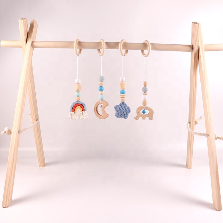 Hot Sale Wooden rainbow Stars Moon Elephant Four Piece Set Baby Hanging Toys
