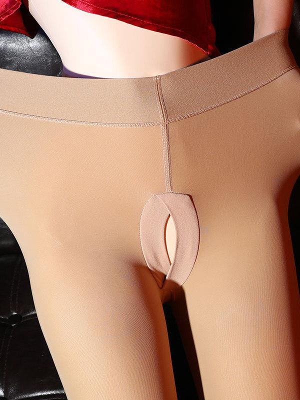 Autunno/Inverno Nuovi Collant di Seta a Vita Alta Peluche Ispessiti Artefatto Gamba Nuda Collant da Uomo ad Alta Elasticità con Cavallo Aperto Z0V8