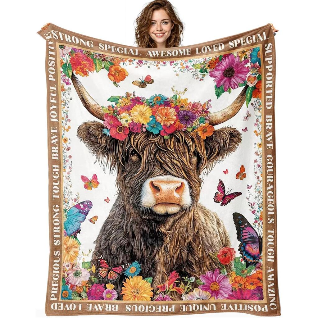 Highland Cow Pattern Decorative Throw Blanket for Sofa, Bed, Home Decor, Living Room, Office, Travel, and Gift