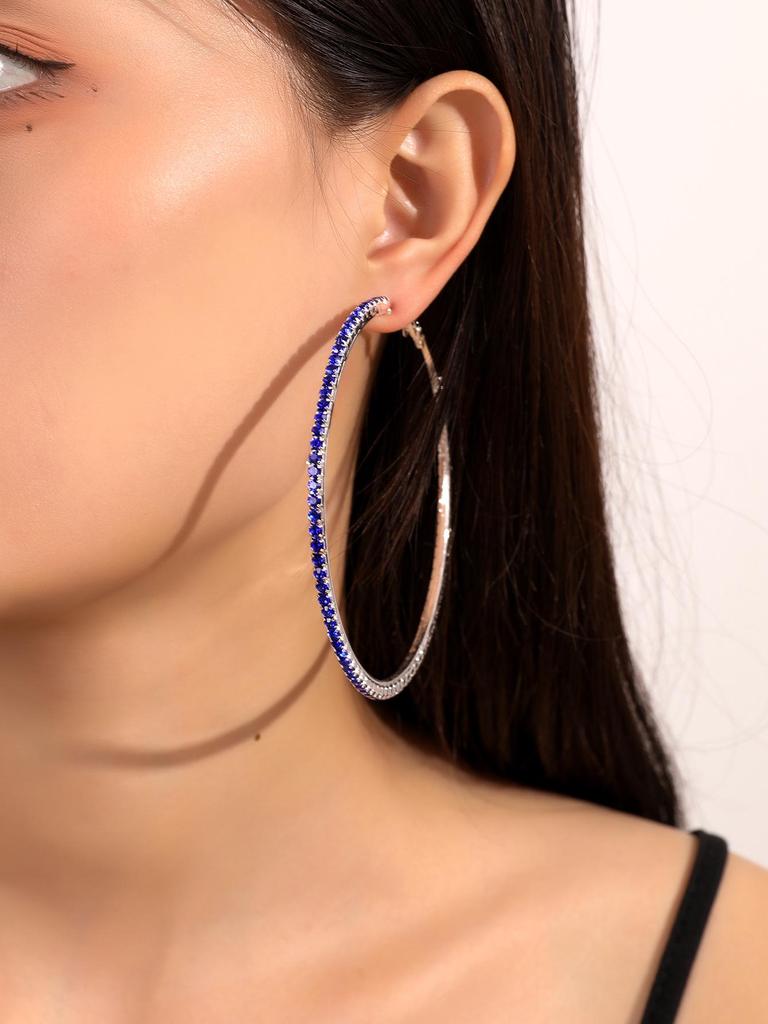 Orecchini a cerchio alla moda da 8 cm con strass per donna - Accessorio di moda brillante per festival e feste