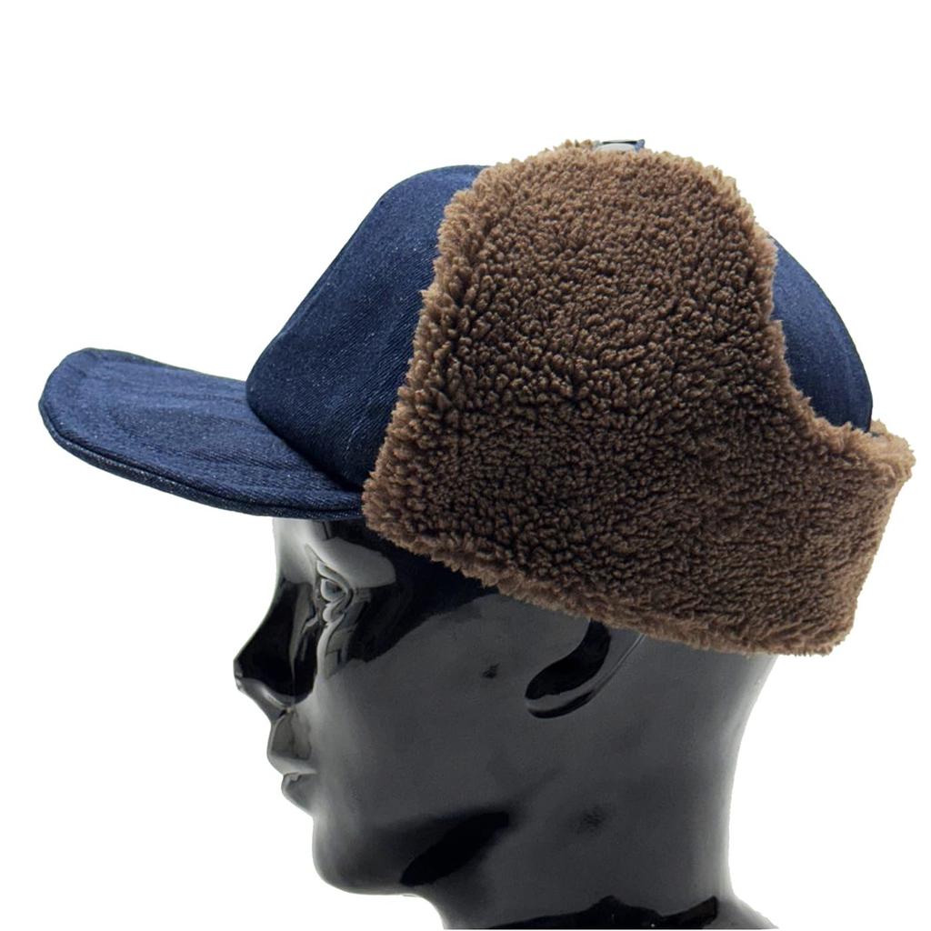 DENIM EARCOVER CAP Denim Ear Cover Cap Ear Flap Cap Flight Cap Trapper Boa Cap Hat with Ears 2WAY FREE Navy [Reuben]