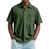 Men's Summer Solid Color Button Pocket Lapel Loose Raglan Short Sleeve Top