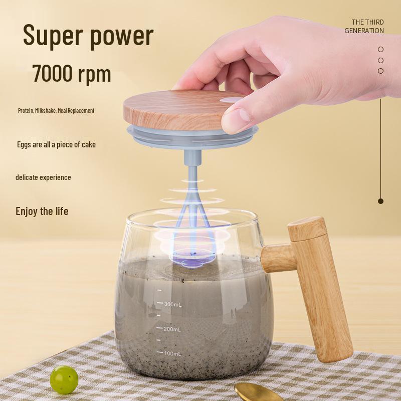 Tazza in Vetro con Mescolatore Automatico e Coperchio per Caffè, Latte e Latte di Soia