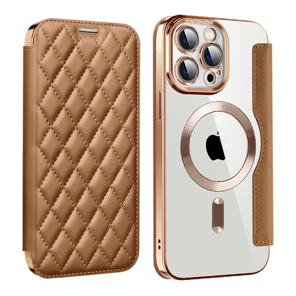 Applicable to Apple 11Promax mobile phone case Magnetic electroplating clamshell leather case S11ultra lens film protective case