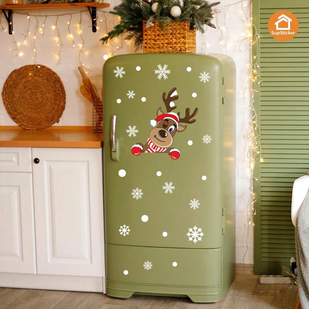 1/2pcs Christmas Elements Cute Cartoon Reindeer & Santa Claus Home Decor Stickers, Self-Adhesive PVC Decals For Living Room, Bedroom, Kitchen Bathroom