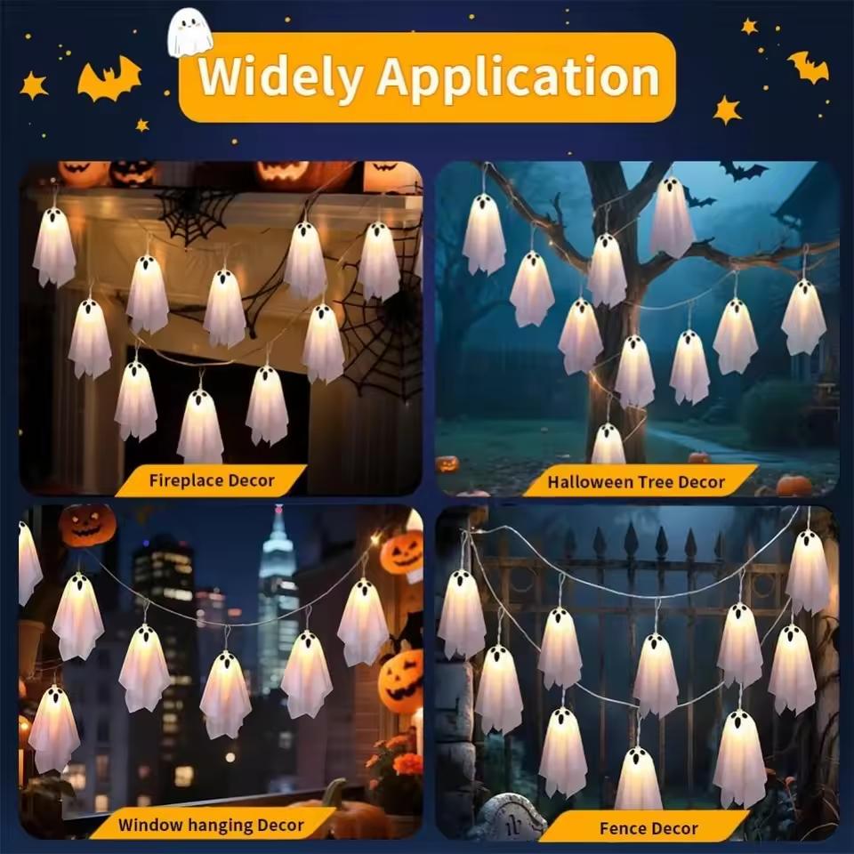 Ghost Halloween Lights 8 Modes Waterproof String Light Garland LED Hanging Ghost Horror Prop Indoor Outdoor Halloween Decoration