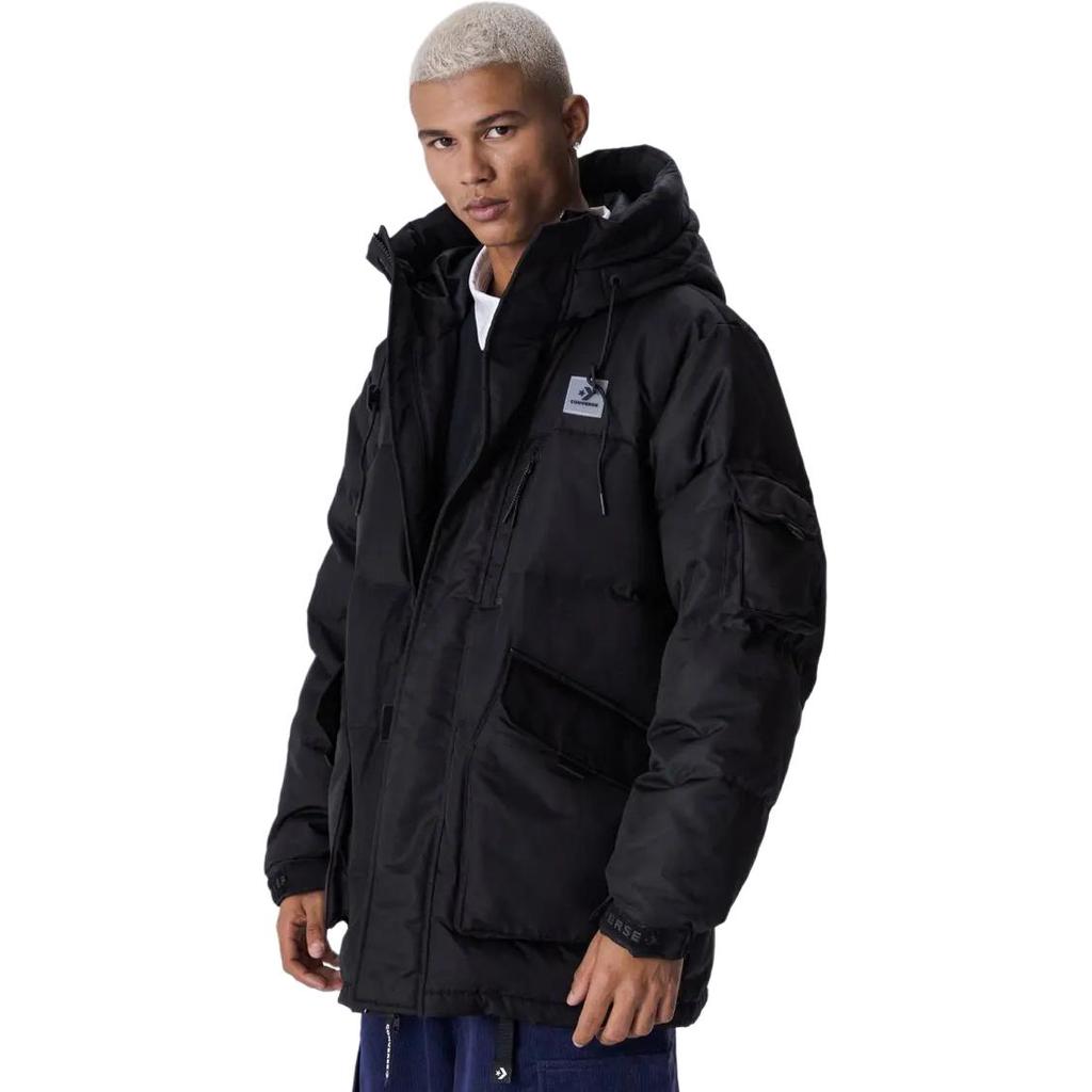 Converse Premium Mid Down Jackets Men's Black Hooded Moderate Down Jacket 10025249-A03