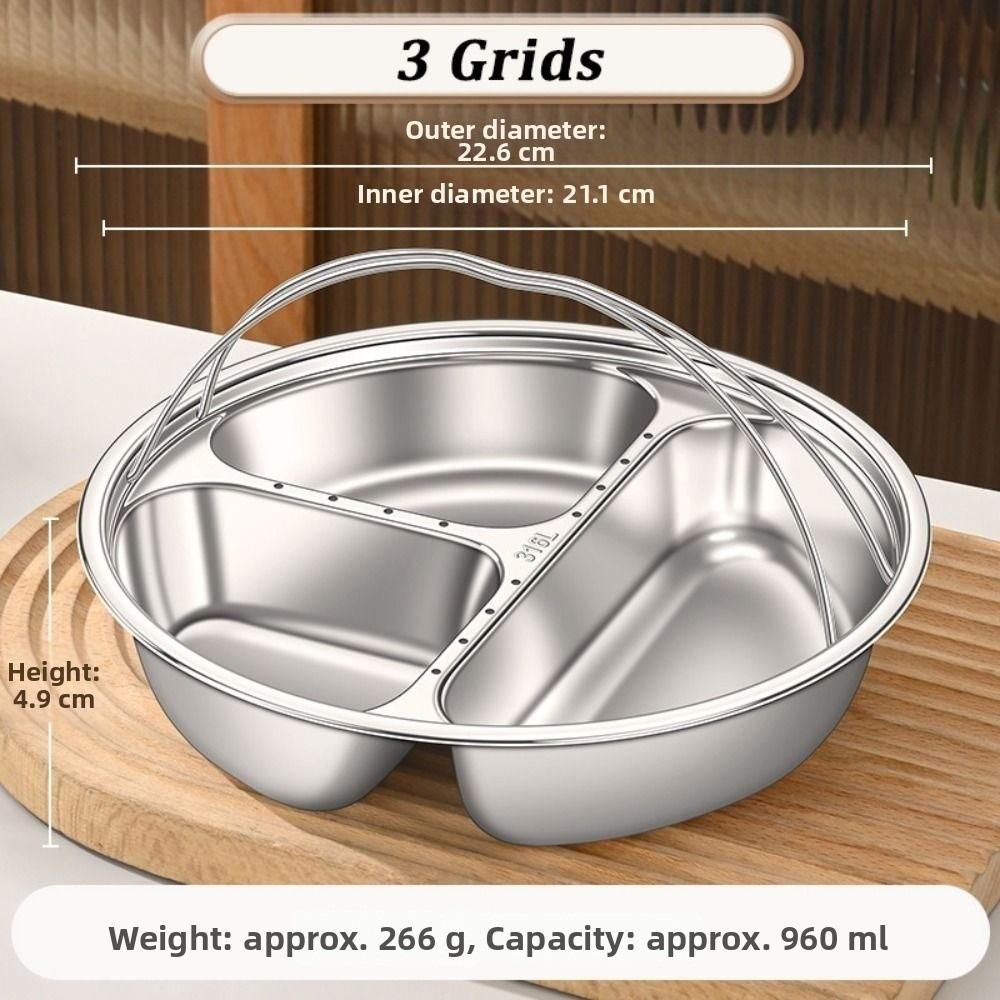 

with Handle Divided Meal Tray 3/4/5 Grids Food Steamer Durable Divided Steamer Tray 3-Grids